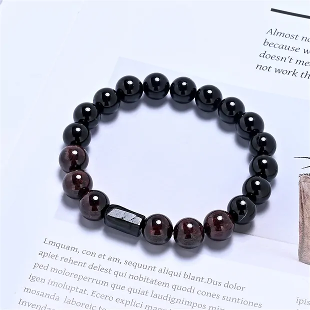 Bracciale, Schorl, granato, perline da 10 mm | grossista gemme e pietre curative