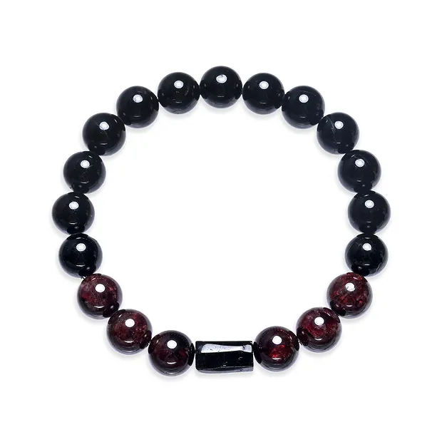 Bracelet, Schorl (stab.), grenat, boules 10mm | Marco Schreier
