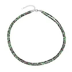 0616314401 Collana di Zoisite con Rubino, bottone sfaccettato 2x3 mm, doppia fila, rodiato | Marco Schreier