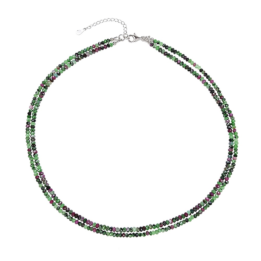 Necklace Zoisite with Ruby, 2x3mm button faceted, double-row, rhodiniert | Marco Schreier