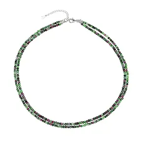 Necklace Zoisite with Ruby, 2 x 3mm button, faceted, rhodiniert | Marco Schreier