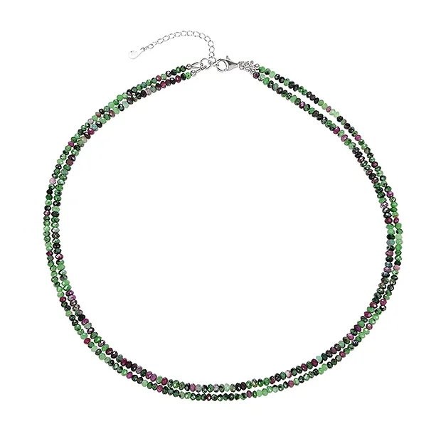Necklace Zoisite with Ruby, 2 x 3mm button, faceted, rhodiniert | Marco Schreier
