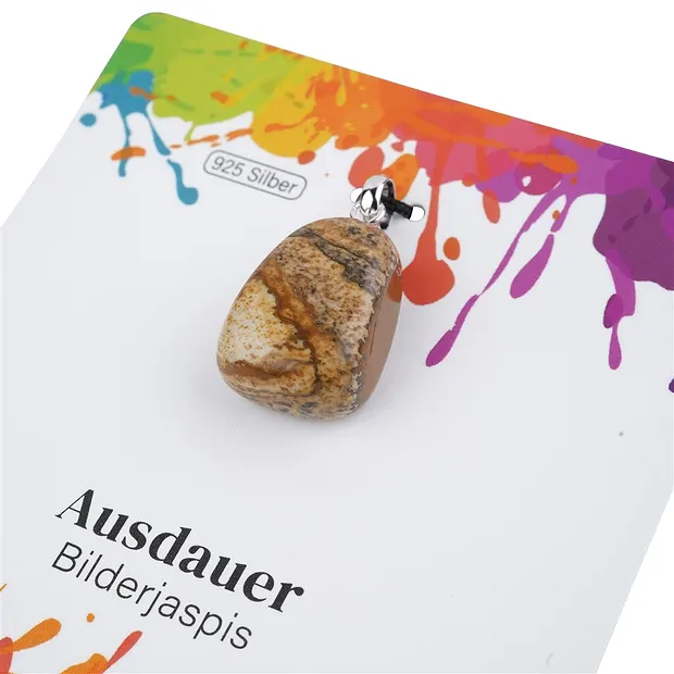 Anhänger Jaspis (Bilderjaspis), Trommelstein klein, rhodiniert | Marco Schreier