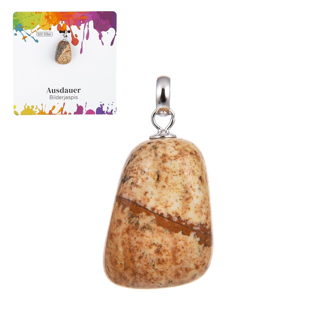Anhänger Jaspis (Bilderjaspis), Trommelstein klein, rhodiniert | Marco Schreier