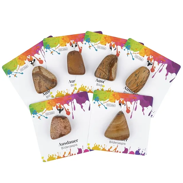 Ciondolo in diaspro (Diaspro paesaggio), grande pietra burattata, rodiato | Marco Schreier