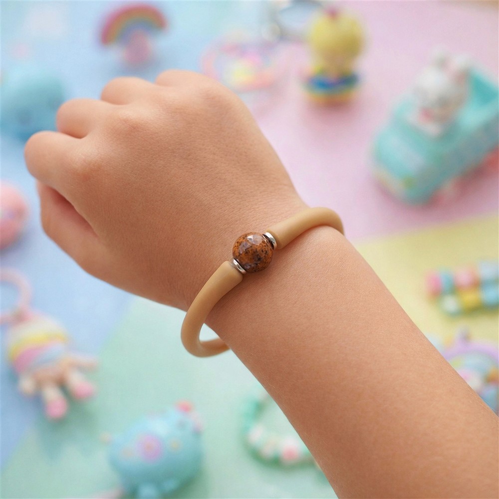 Bracelet en perles rondes (Jaspe) Jaspe (8mm), silicone (beige), 15cm (court) | Marco Schreier