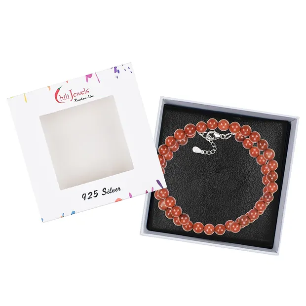 Jasper (red) necklace, beads (6mm), rhodiniert, extension chain | Marco Schreier