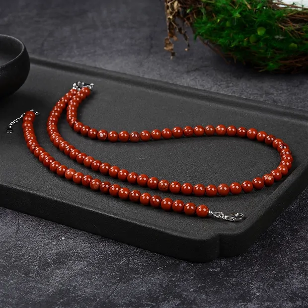 Collar de jaspe (rojo), cuentas (6 mm), rodinado, cadena extensible | Marco Schreier