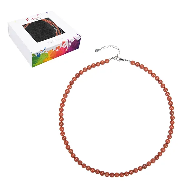 Kette Jaspis (rot), Kugeln (6mm), rhodiniert | Edelsteine, Heilsteine & Schmuck