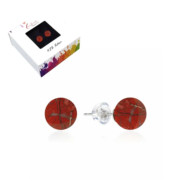 Earstuds Jasper (red), ball, 6mm, rhodiniert | wholesaler gems & healing stones