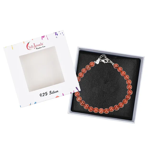 Armband Jaspis (rot), 6mm-Kugeln, Verlängerungskettchen, rhodiniert | Marco Schreier