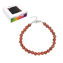 0616559060 Armband Jaspis (rot), 6mm-Kugeln, Verlängerungskettchen, rhodiniert | Marco Schreier