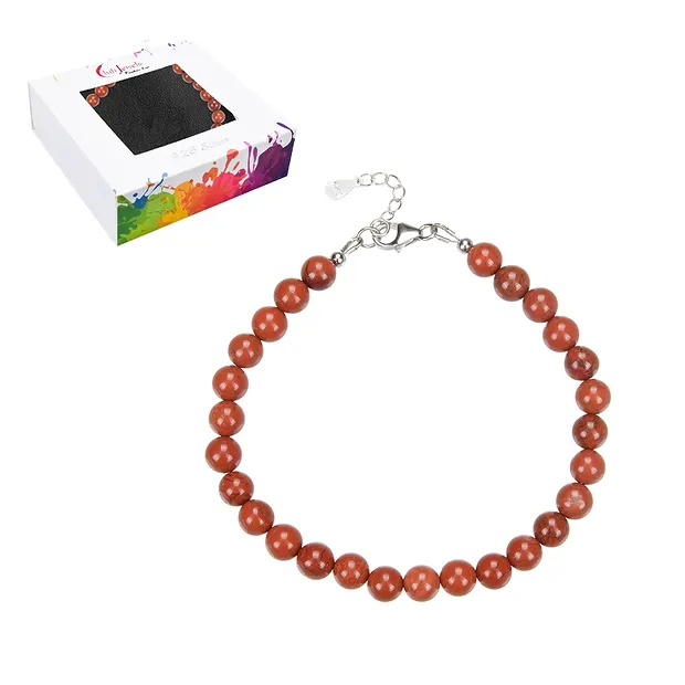 Armband Jaspis (rot), 6mm-Kugeln, Verlängerungskettchen, rhodiniert | Marco Schreier