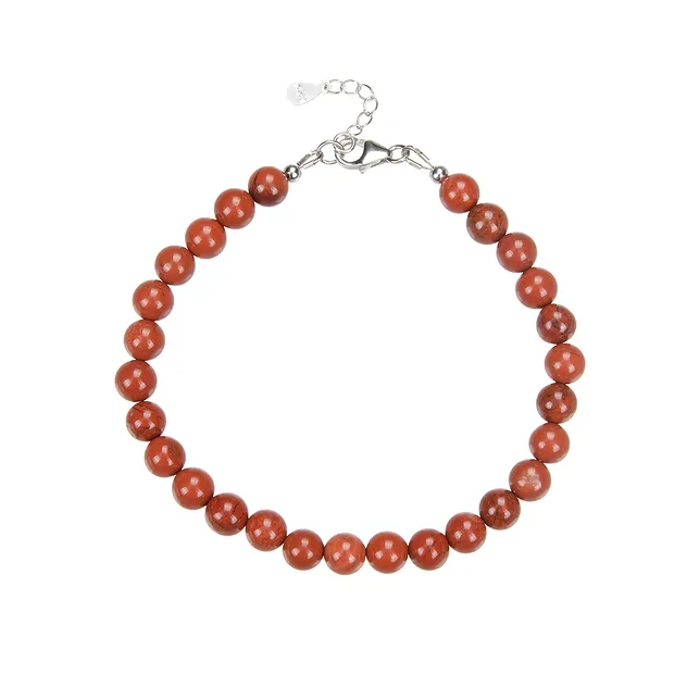 Bracciale in diaspro (rosso), perline (6 mm), rodiato | Marco Schreier