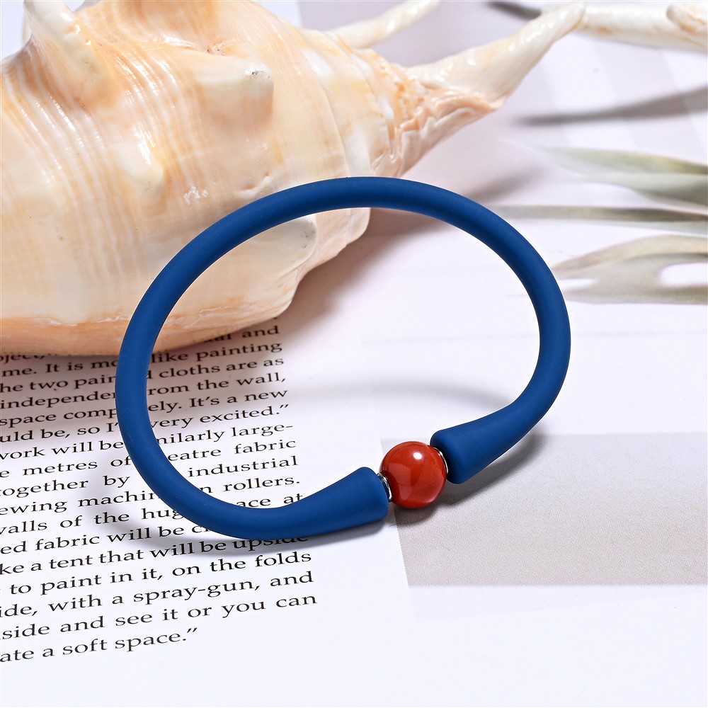 Bracelet Jasper (red) ball (8mm), silicone (green), 15cm (short)  | Marco Schreier