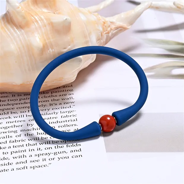 Bracciale, Diaspro (rosso), sfera (8 mm) in silicone (blu), 15 cm (corto) | Marco Schreier
