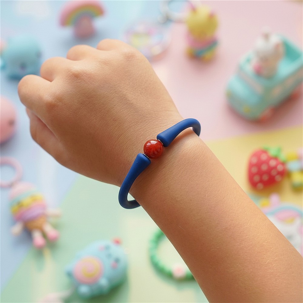 Bracelet Jasper (red) ball (8mm), silicone (green), 15cm (short)  | Marco Schreier