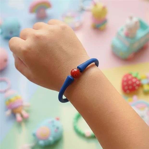 Armband, Jaspis (rot), Kugel (8mm) Silikon (blau), 15cm (kurz) | Marco Schreier