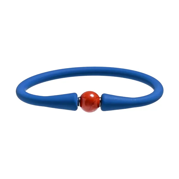 Armband, Jaspis (rot), Kugel (8mm) Silikon (blau), 15cm (kurz) | Marco Schreier