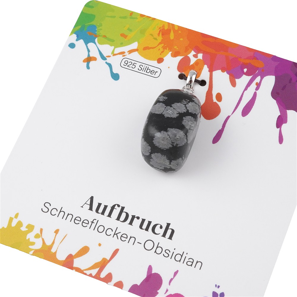 Pendentif Obsidienne (flocons de neige), Pierre roulée petit modèle, rhodié | Marco Schreier