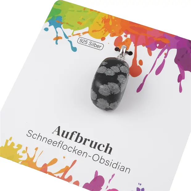 Anhänger Obsidian (Schneeflockenobsidian), Trommelstein klein, rhodiniert | Marco Schreier