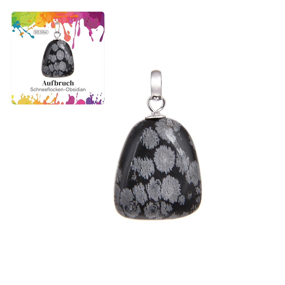 Pendentif Obsidienne (flocons de neige), Pierre roulée petit modèle, rhodié | Marco Schreier