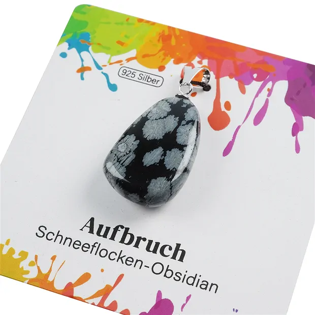 Anhänger Obsidian (Schneeflocke), Trommelstein groß, rhodiniert | Marco Schreier