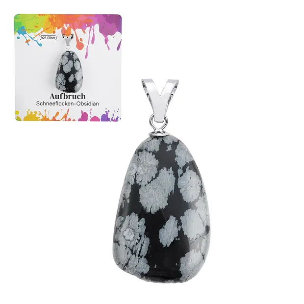 Pendant Obsidian (snowflake obsidian), large Tumbled Stone, rhodiniert | Marco Schreier