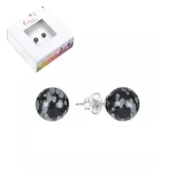 0617145108 Ohrstecker Schneeflocken-Obsidian, Kugel, 8mm, rhodiniert | Marco Schreier