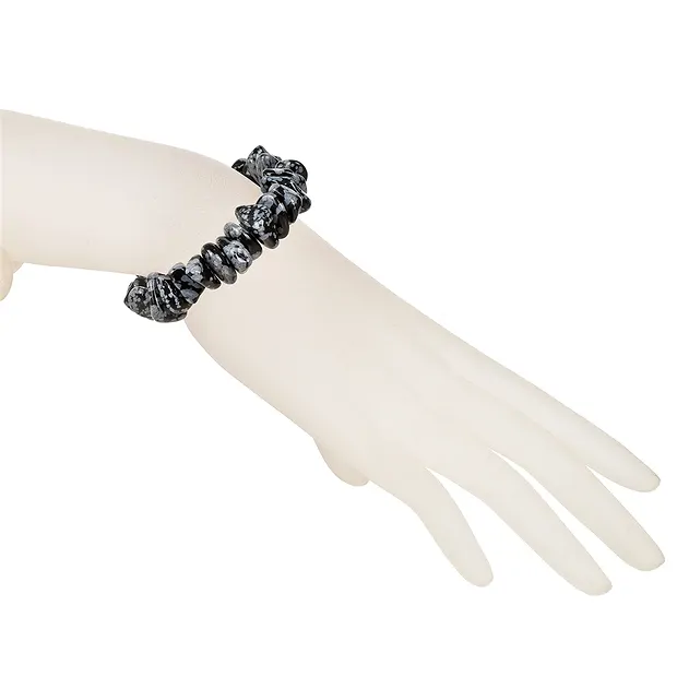 Armband, Obsidian (Schneeflockenobsidian), 04-07 x 12-16mm Nuggets | Marco Schreier