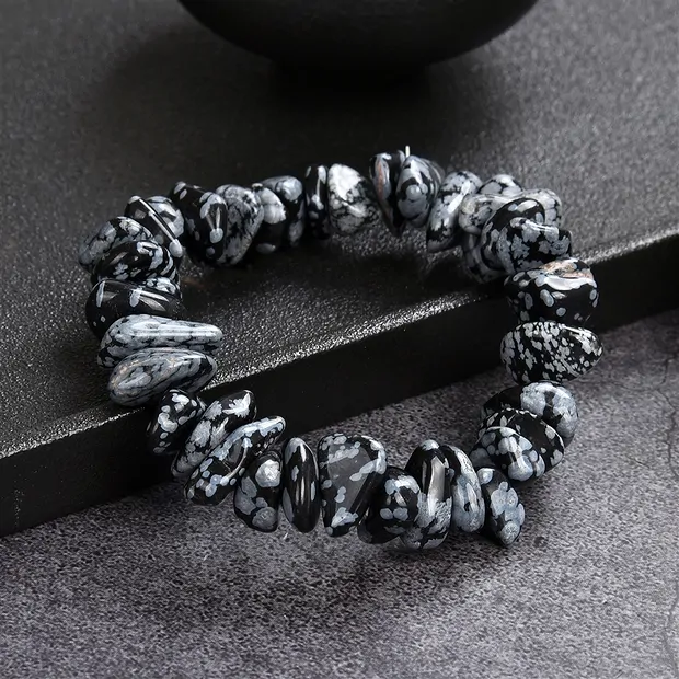 Armband, Obsidian (Schneeflockenobsidian), 04-07 x 12-16mm Nuggets | Marco Schreier