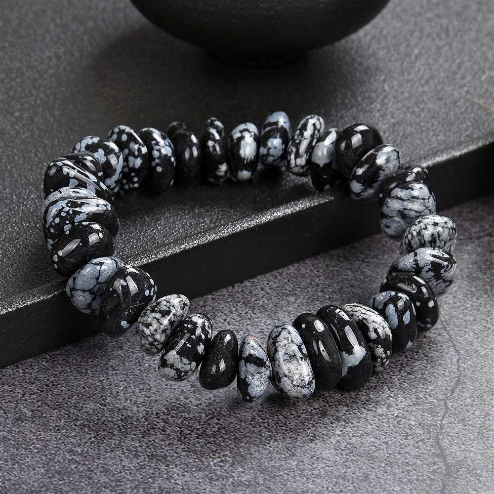 Armband, Obsidian (Schneeflockenobsidian), 06-09 x 14-18mm Nuggets | Marco Schreier