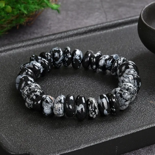 Bracelet, Obsidienne (flocons de neige), 06-09 x 14-18mm Nuggets | Marco Schreier