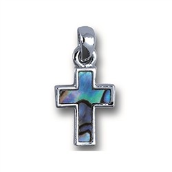 0617410006 Anhänger Kreuz klein (1,5cm), Paua-Muschel, mit Kette | Marco Schreier