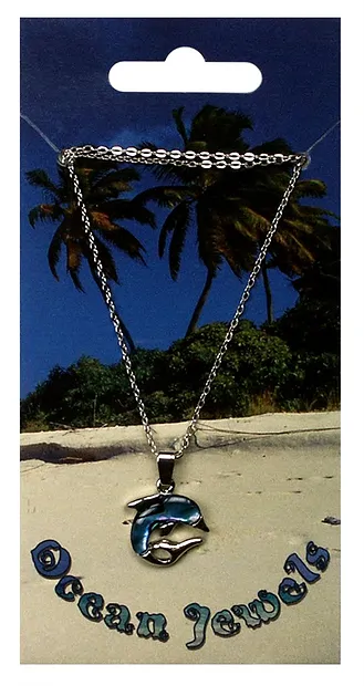 Small dolphin pendant, Paua Shell, with chain | wholesaler gems & healing stones