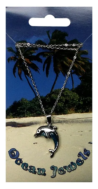 Large dolphin pendant, Paua Shell, with chain | wholesaler gems & healing stones