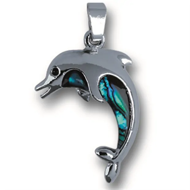 Large dolphin pendant, Paua Shell, with chain | wholesaler gems & healing stones