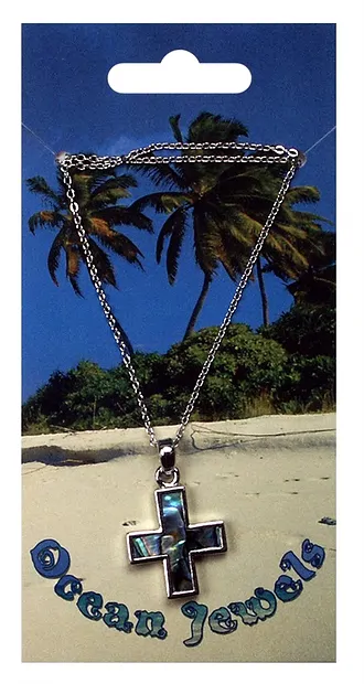 Pendant isosceles cross, Paua Shell, with chain | gems, healing stones & jewelry