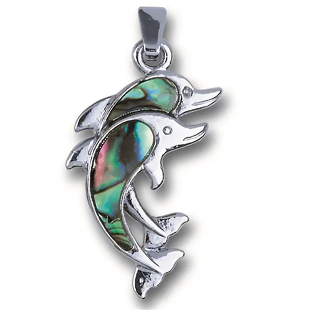 Pendant double dolphin, Paua Shell, with chain | gems, healing stones & jewelry