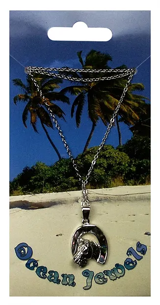 Horseshoe pendant with horse's head, Paua Shell, with chain | Marco Schreier