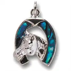 0617411072 Ciondolo a ferro di cavallo con testa di cavallo, conchiglia Paua, con catena | Marco Schreier