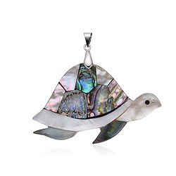 0617427068 Ciondolo in madreperla, conchiglia paua, tartaruga, 5,5 x 4,8 cm, rodiato | Marco Schreier