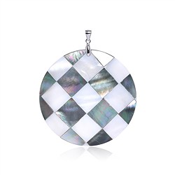 0617527020 Pendant Mother of Pearl (light/dark), round (55mm) chessboard, 6.5cm, rhodiniert | Marco Schreier