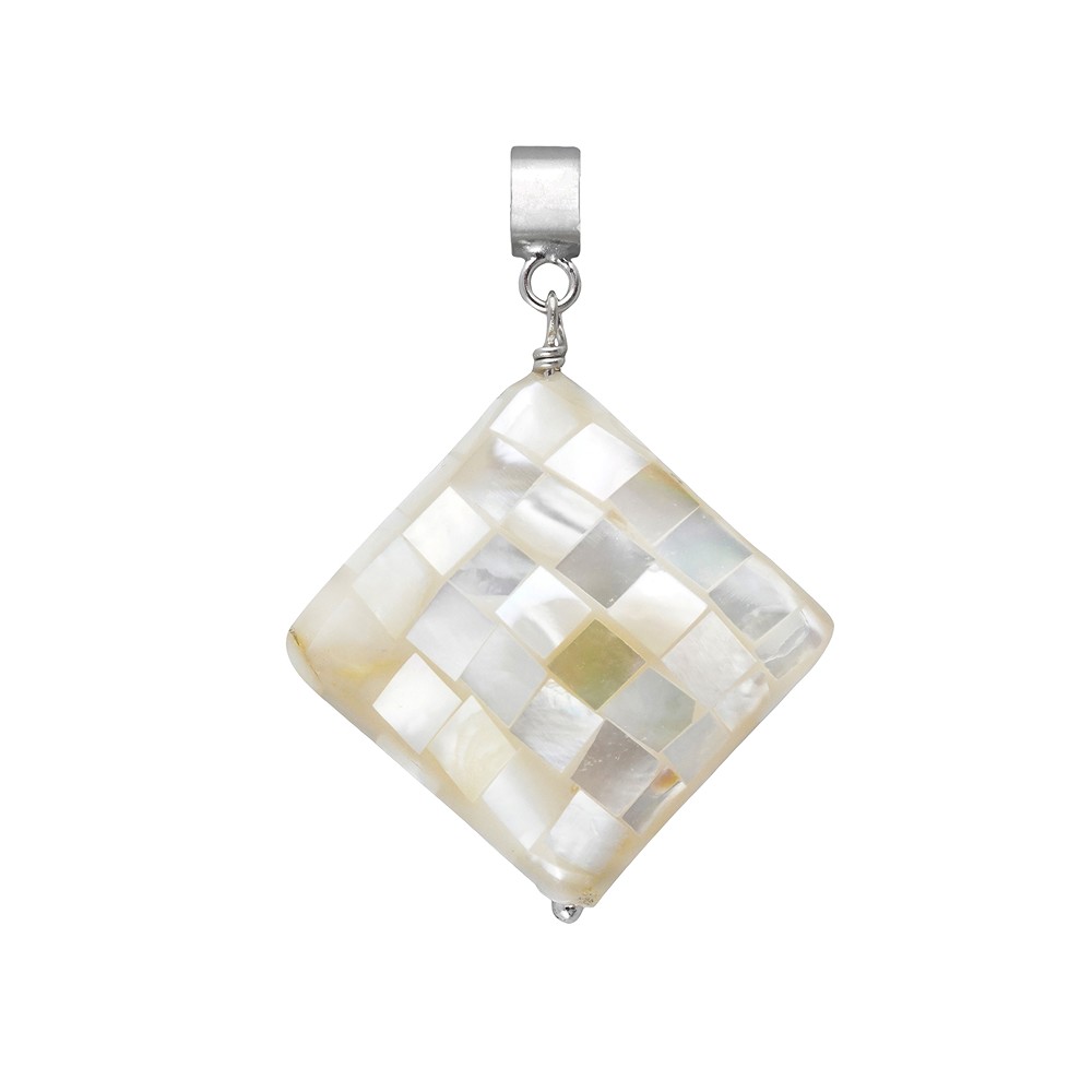 Anhänger Perlmutt (weiß), Raute (28mm), 4,2cm, rhodiniert | Marco Schreier