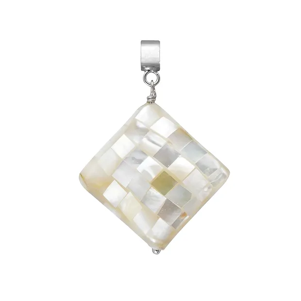 Pendant Mother of Pearl (white), rhombus (28mm), 4.2cm, rhodiniert | Marco Schreier