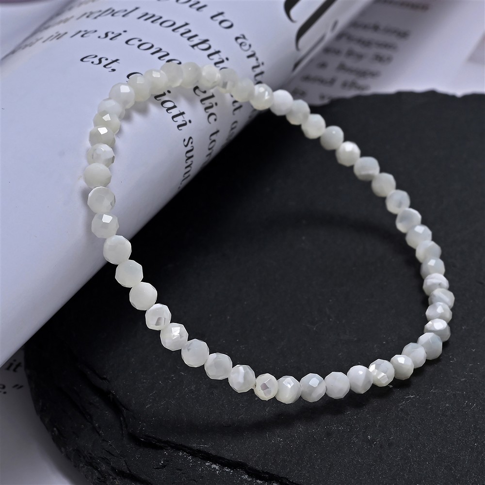 Bracciale, Madreperla (chiaro), perline da 03 mm, sfaccettato, 14 cm (corto) | Marco Schreier