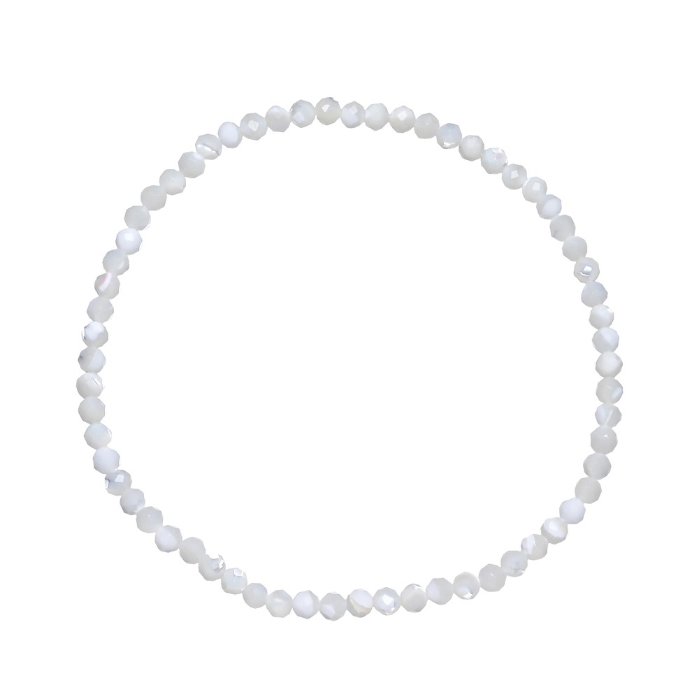 Bracelet, nacre (claire), 03mm boules, facettées, 19cm | Marco Schreier