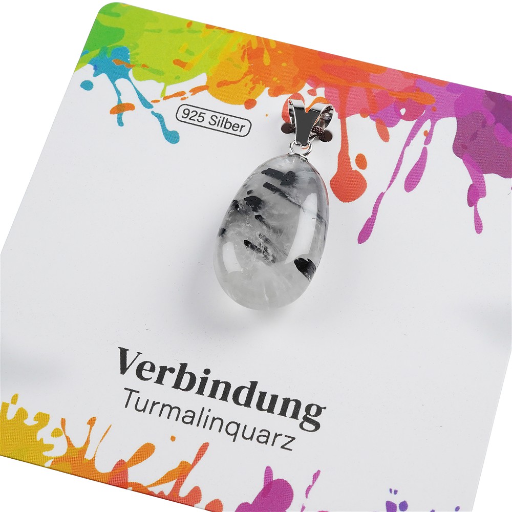 Ciondolo Tormalina quarzo, pietra burattata grande, rodiato | Marco Schreier