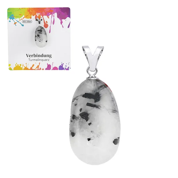 Pendentif Quartz-Tourmaline, Pierre roulée grand modèle, rhodié | Marco Schreier