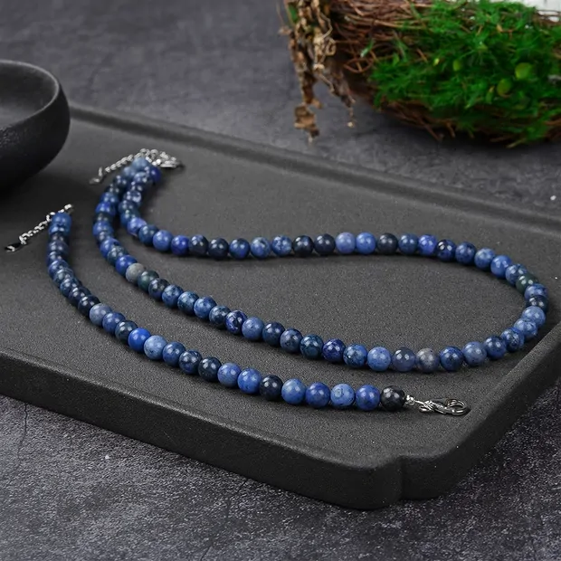 Collana di Dumortierite, perline (6 mm), rodiate, catena di prolungamento | Marco Schreier